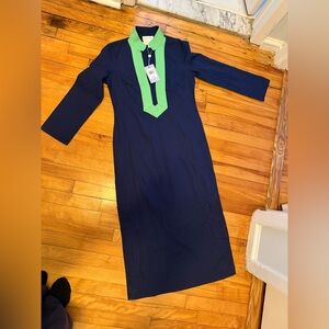 NWT Sail to Sable Signature Long Sleeve Caftan Dress Navy Green XS